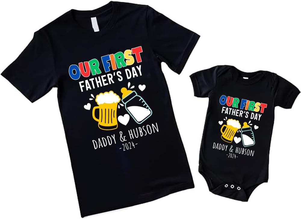 Personalized First Fathers Day Shirt, dad and Baby Matching Outfits, dad and Son Matching Shirts, Fathers Day Shirt