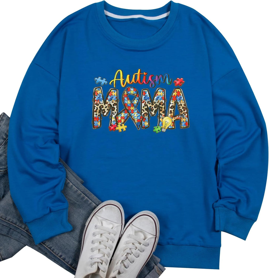 FLOYU Autism Mama Sweatshirt Autism Awareness - Shirt Women Autism Acceptance Tops Autism Puzzle Clothes