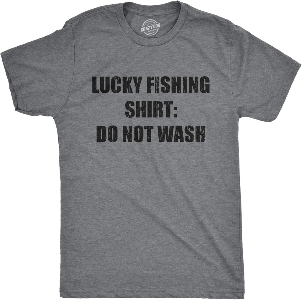 Crazy Dog Mens T Shirt Funny Fishing Joke Tees Novelty Fisherman Shirts